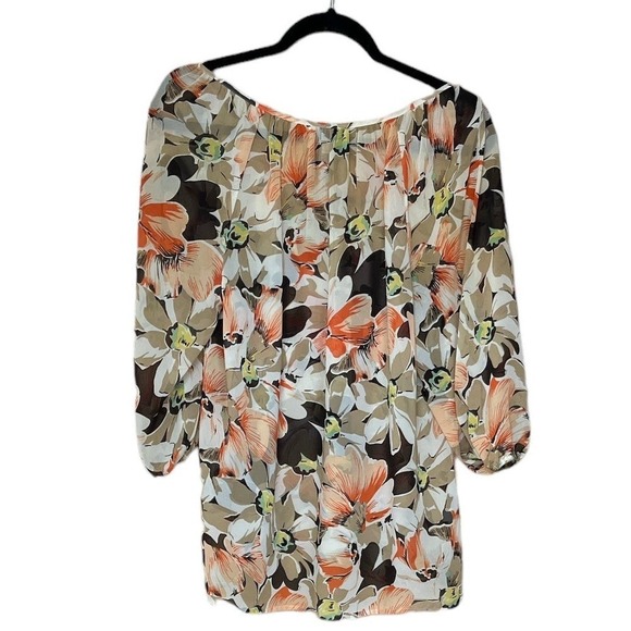 Ann Taylor Loft 100% Cotton, Floral 3/4 Length Sleeve Blouse, Large - Picture 2 of 6